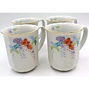 Vintage Japan Otagiri Bone China Tea Cups Set Wisteria Mist Coffee Mug Gold Rim